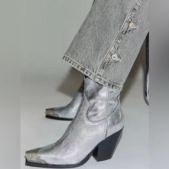 Free People Brayden Western Boots Metallic Silver US 6.5 - Picture 1 of 14